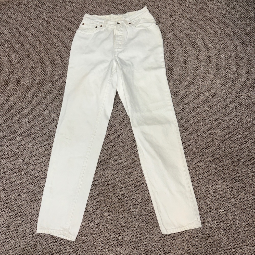 Vintage Levis 501 White High Waisted Button Fly Straight Leg Jeans Made in USA 7